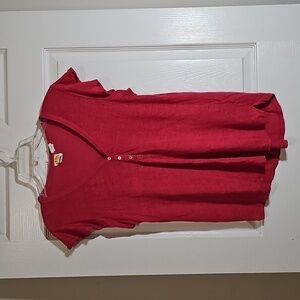 C&C California Red 100% Linen V-neck Short Flutter Sleeve Henley T-Shirt Size S